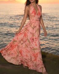 Pink Lily Print Swimsuit Set