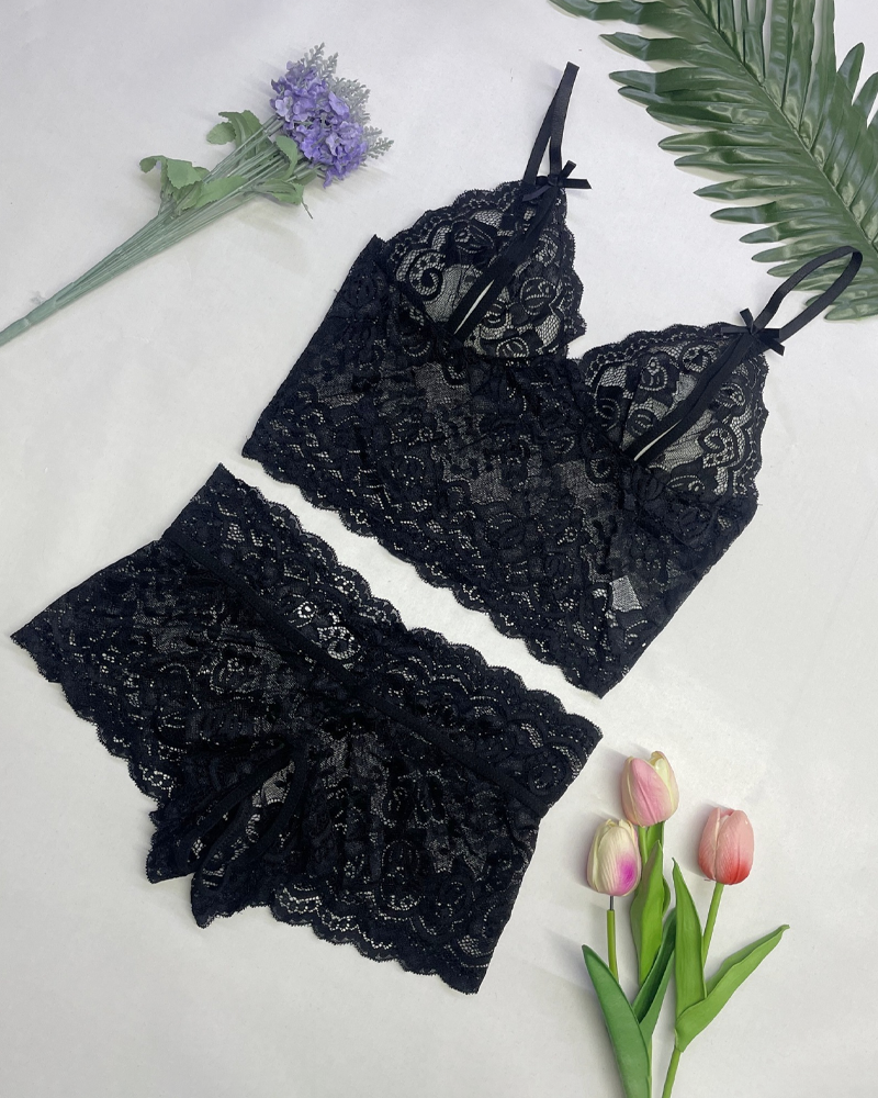 Cut-Out Bust Lace Strappy Lingerie Set