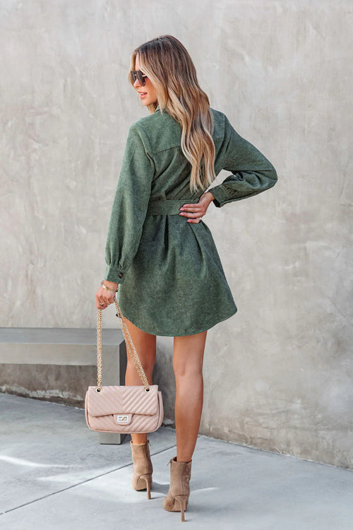 Catch Your Self Corduroy Button Up Mini Dress - 5 Colors
