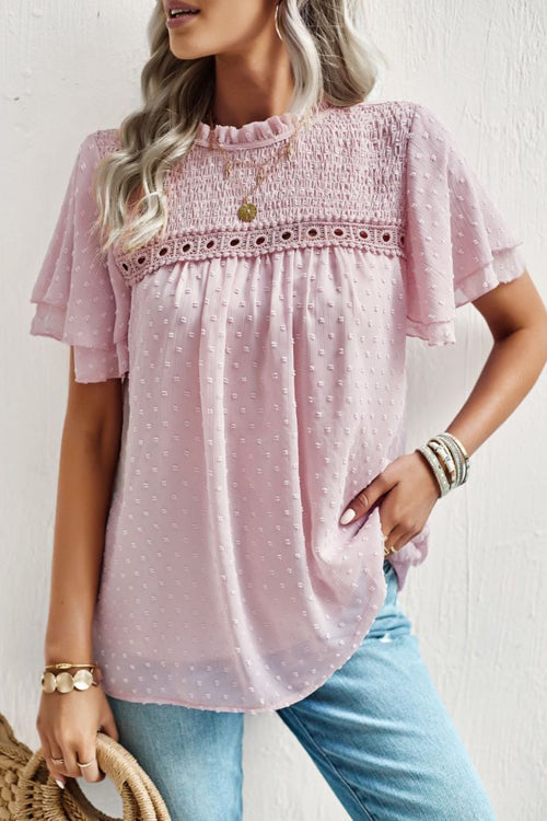 Sweet One Swiss Dot Lace Short Sleeve Top - 4 Colors