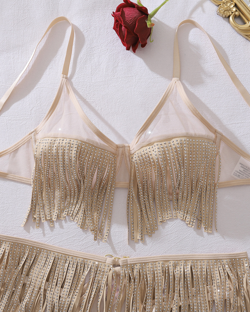 Sequin Fringe Cut-Out Lingerie Set