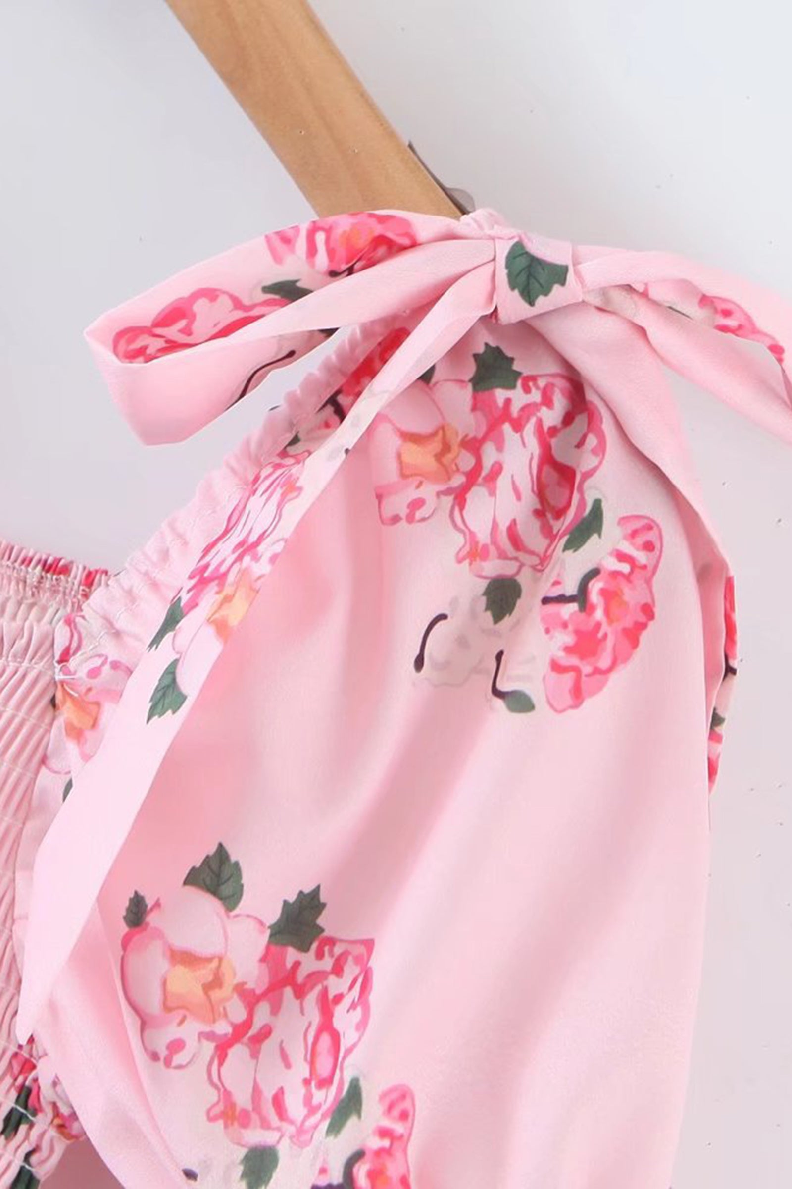 Pink Floral Print Bow-Tie Tiered Mini Dress