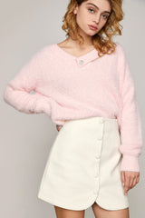 Myrtle Light Pink Fluffy Rhinestone Decor Sweater