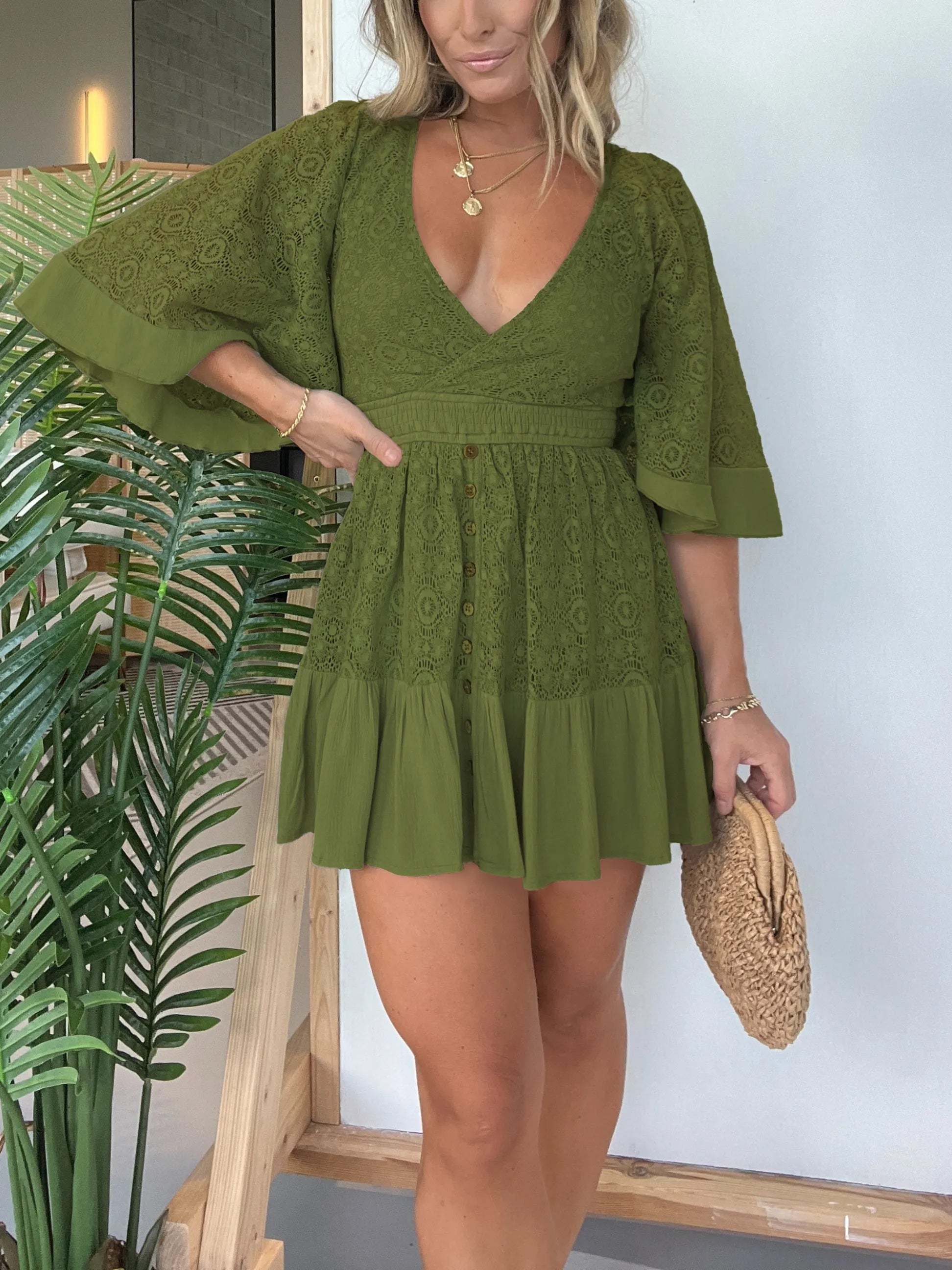 Lace Crochet Dress Built-in Shorts