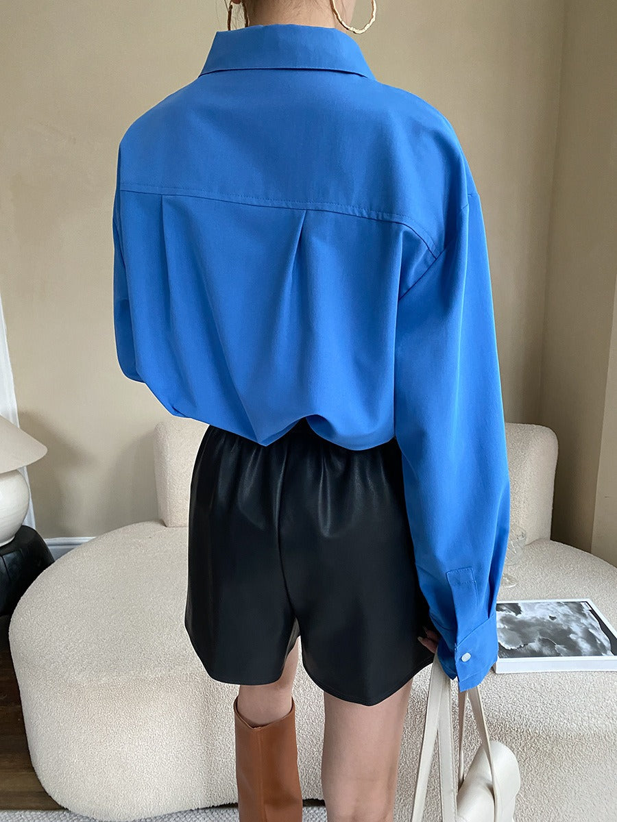 Loose A-leg Elastic Short Leather Pants