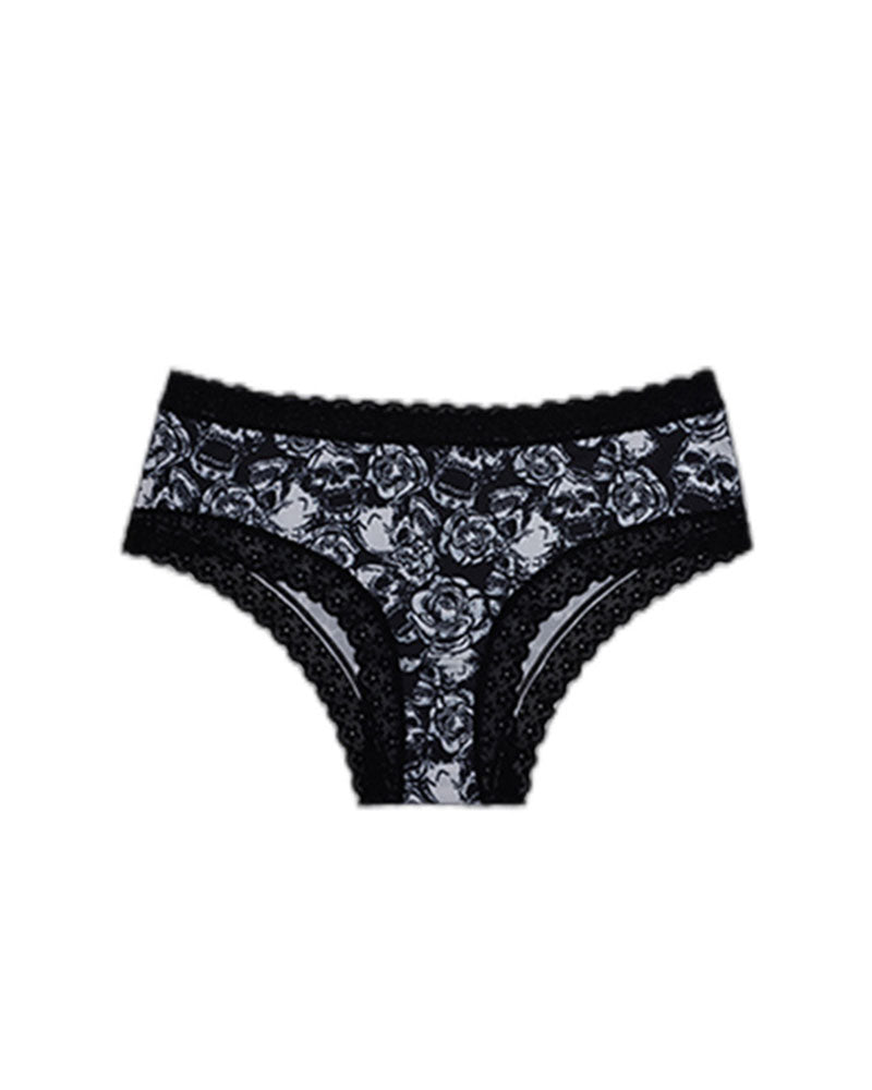 Rose Print Lace Trim High-Stretch Comfort Mid-Rise Women's Panties