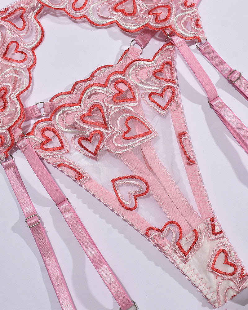 Open Cup Lingerie Set â€?Embroidery Temptation 4-Piece Set