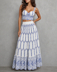 Summer Bohemian Printed Tie-Front Two-Piece Dress Set
