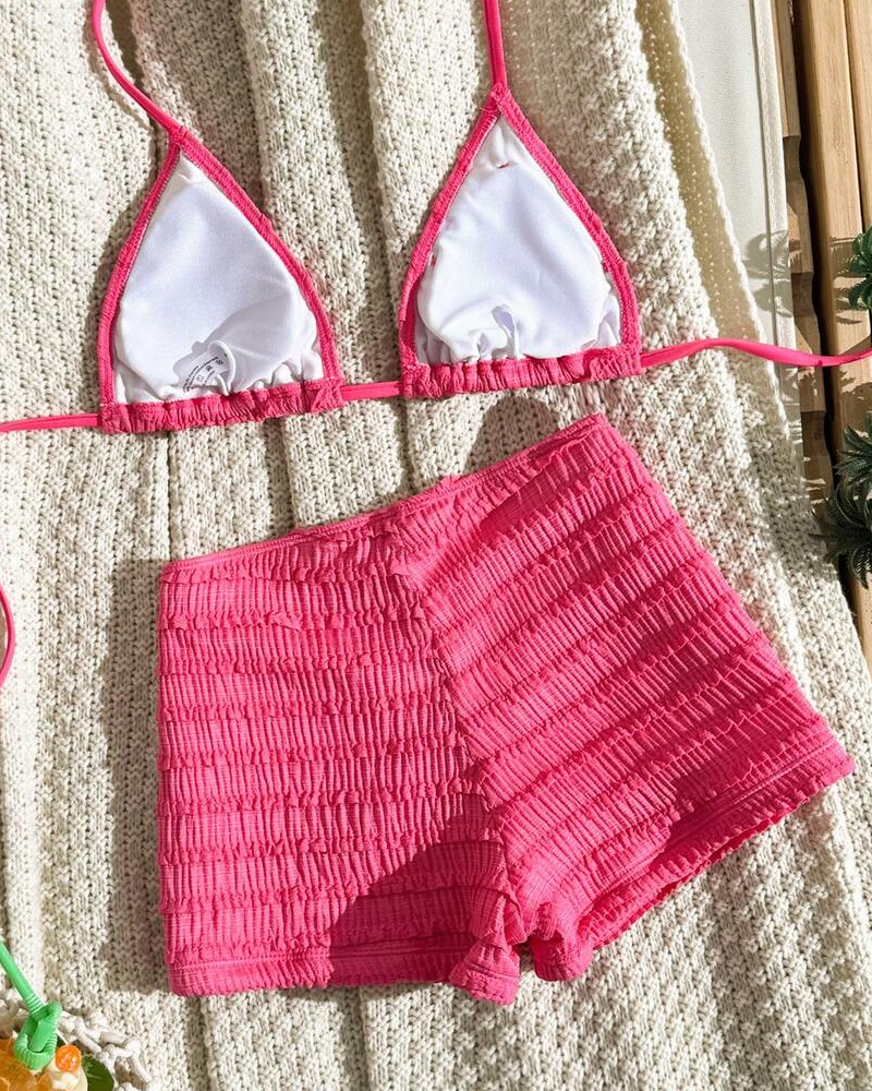 Halter Neck Starfish Sequin Embroidered Two-Piece Bikini Set
