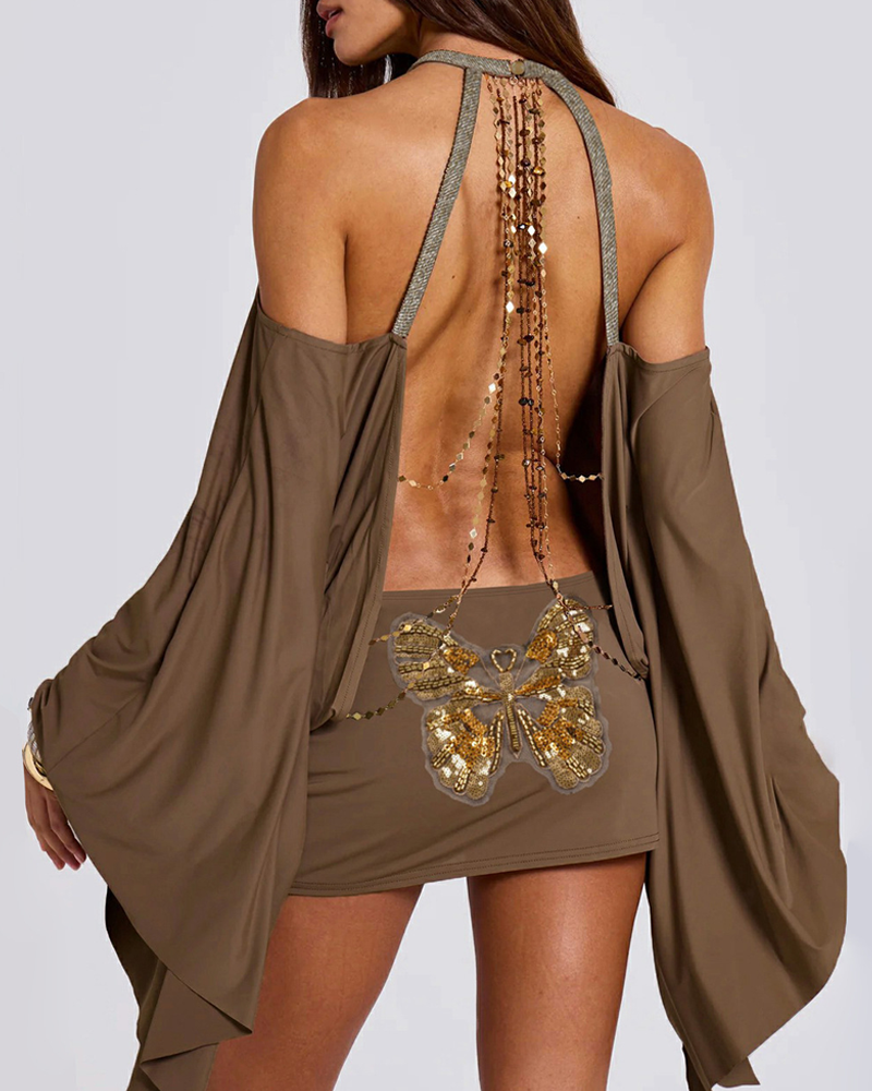 Halter Off-Shoulder Backless Bodycon Batwing Sleeve Dress