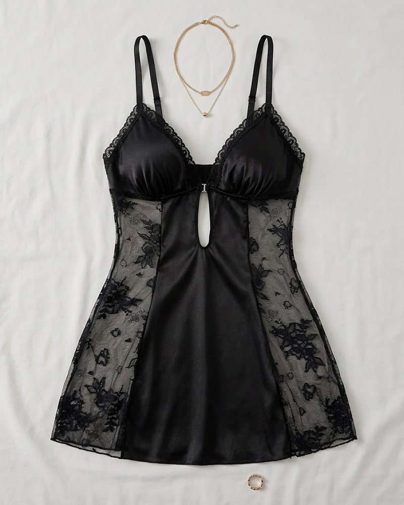 Lace Spaghetti Strap Mesh Chemise Nightgowns