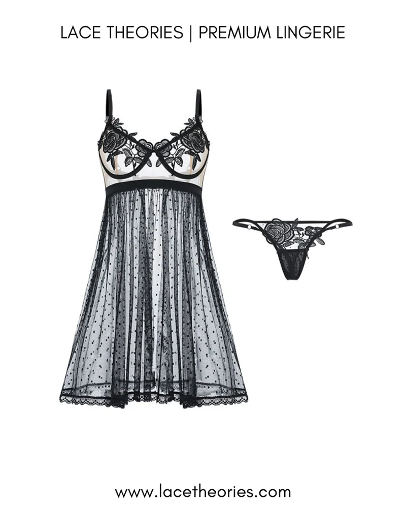 Women's Sheer Mesh Hollow Spaghetti Strap Nightgown
