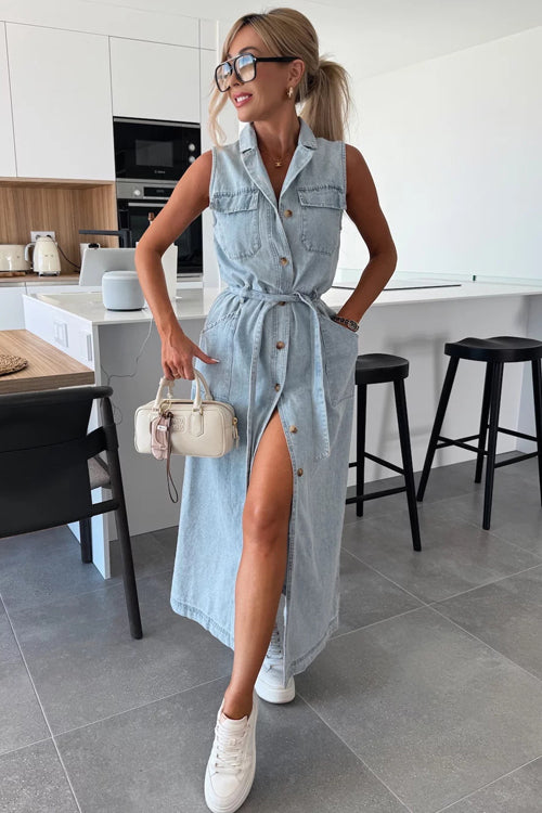 So Delighted Button Down Sleeveless Midi Dress - 4 Colors