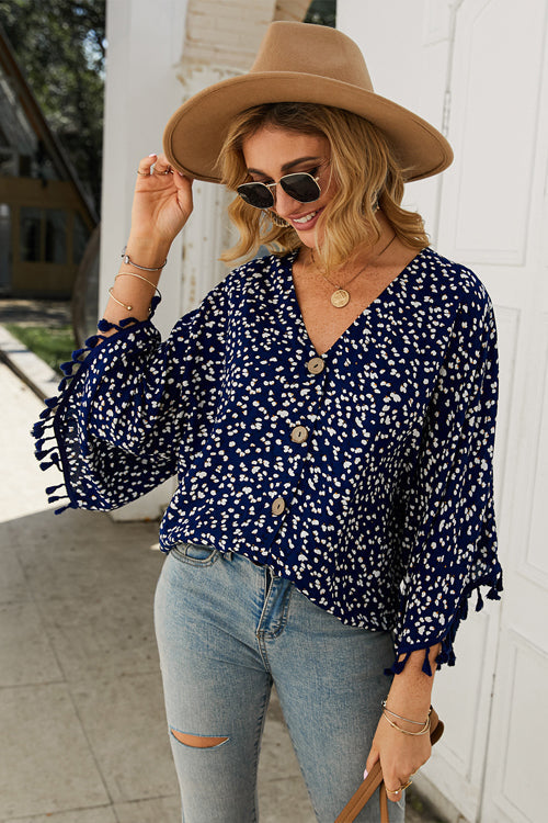 Sunshine Soul Printed Tassel Button-Up Top - 3 Colors