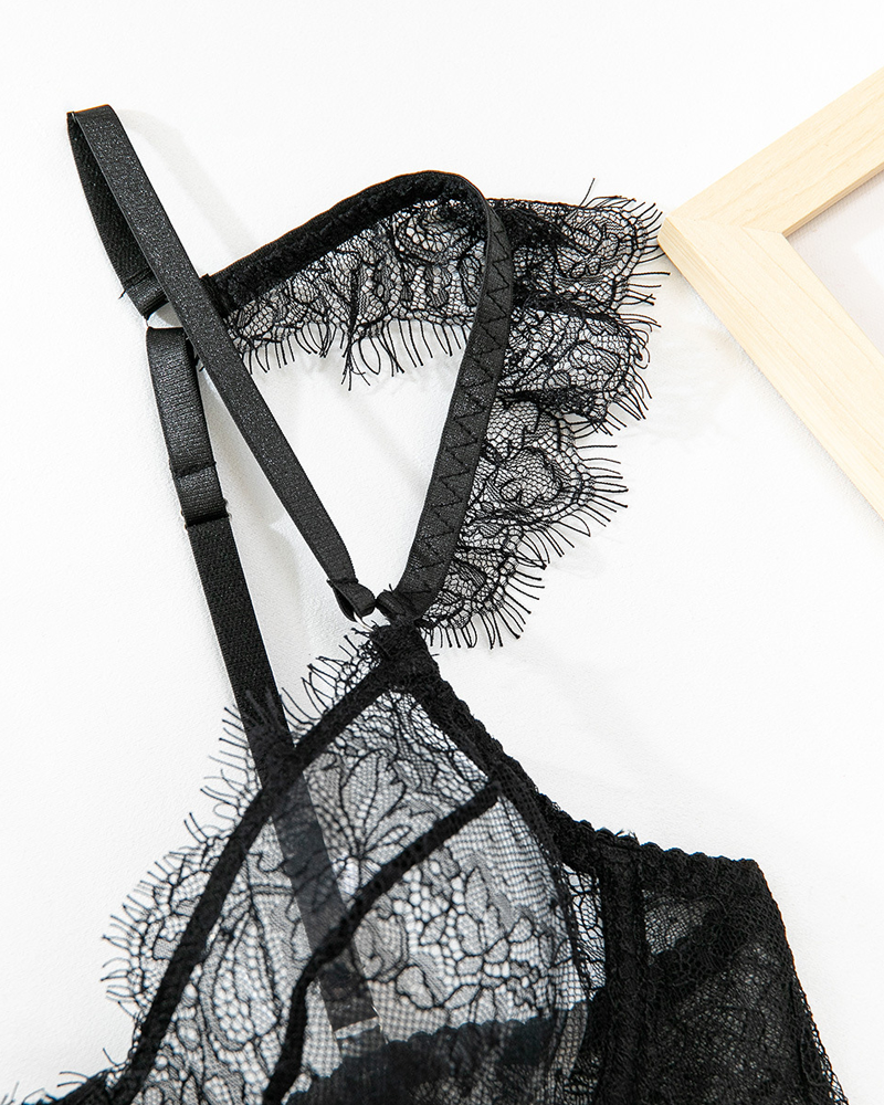 Eyelash Lace Cutout Lingerie Set
