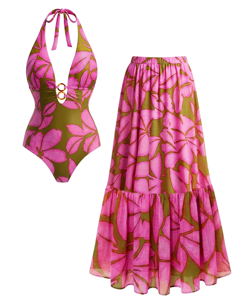 Bandeau Colorblock Detachable Shoulder Strap Swimsuit Set