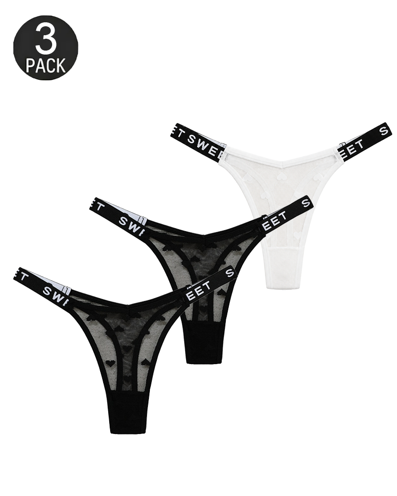 Heart Lace Thong Panties 3-Pack