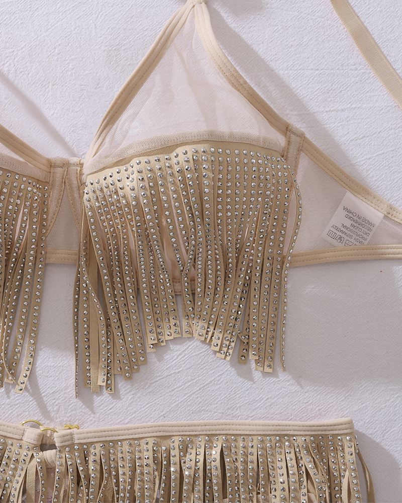 Sequin Fringe Cut-Out Lingerie Set