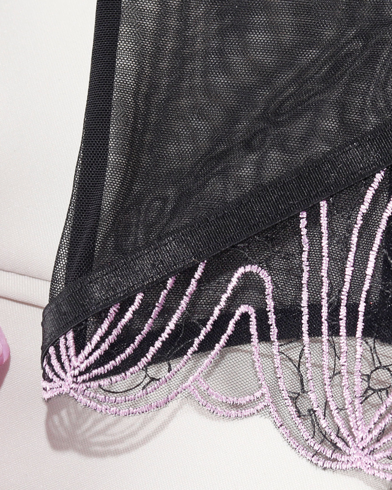 Embroidered Mesh Bustier Lingerie Set