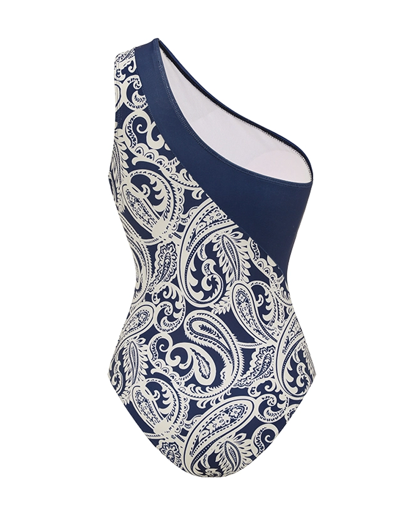 Blue Paisley Print Swimsuit Set