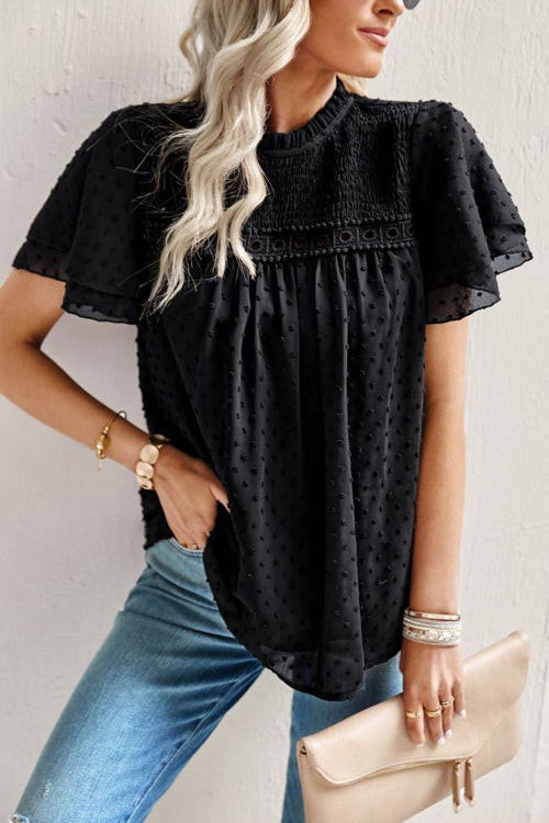 Sweet One Swiss Dot Lace Short Sleeve Top - 4 Colors