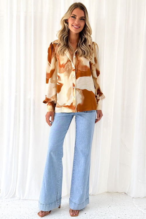 Help You Out Print Collared Long Sleeve Top - 3 Colors