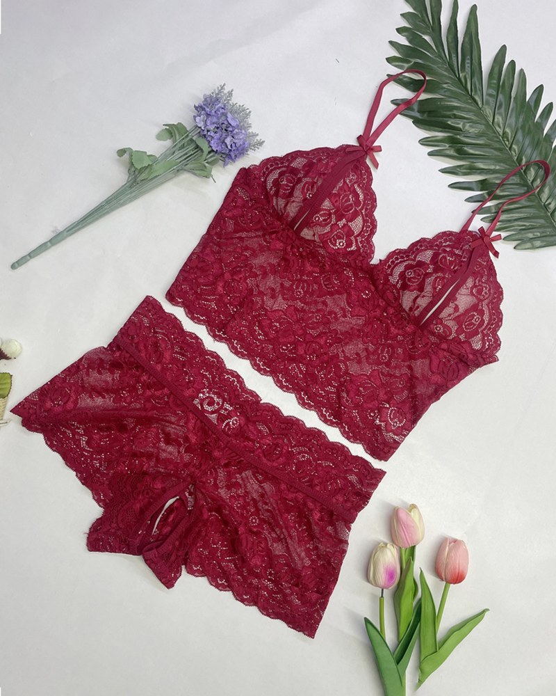 Cut-Out Bust Lace Strappy Lingerie Set