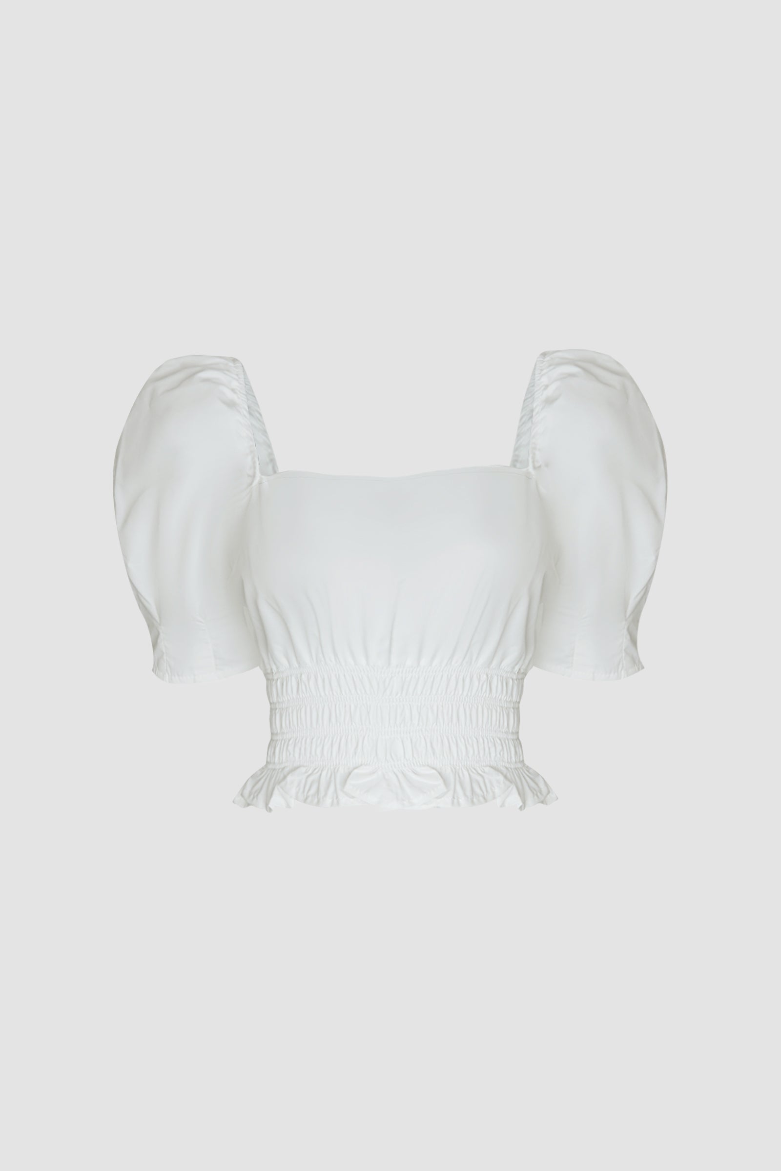 White Ruched Drawstring Smocked Cropped Blouse