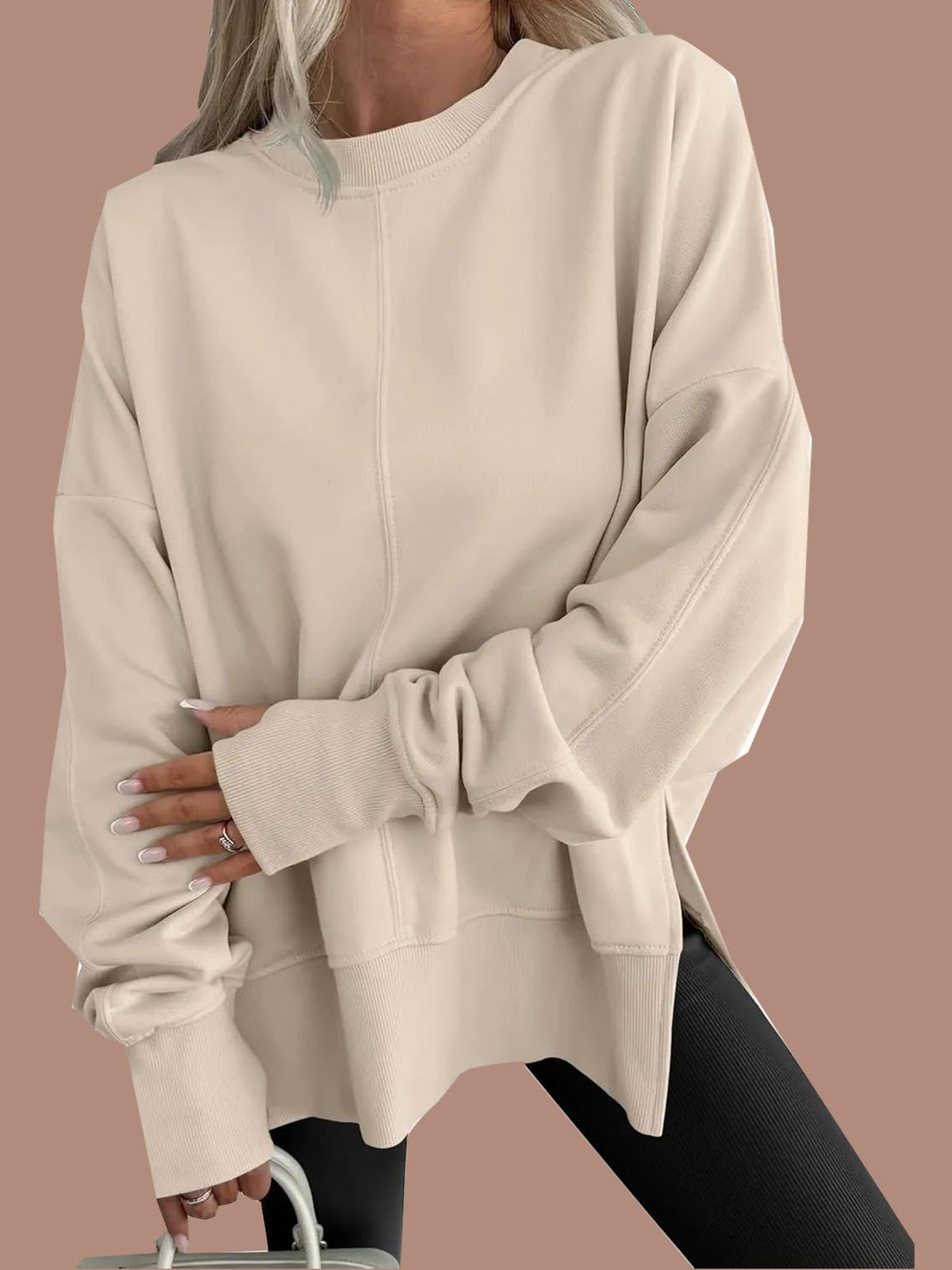 Oversized Thumbhole Long Sleeve Side Slit Sweatshirt