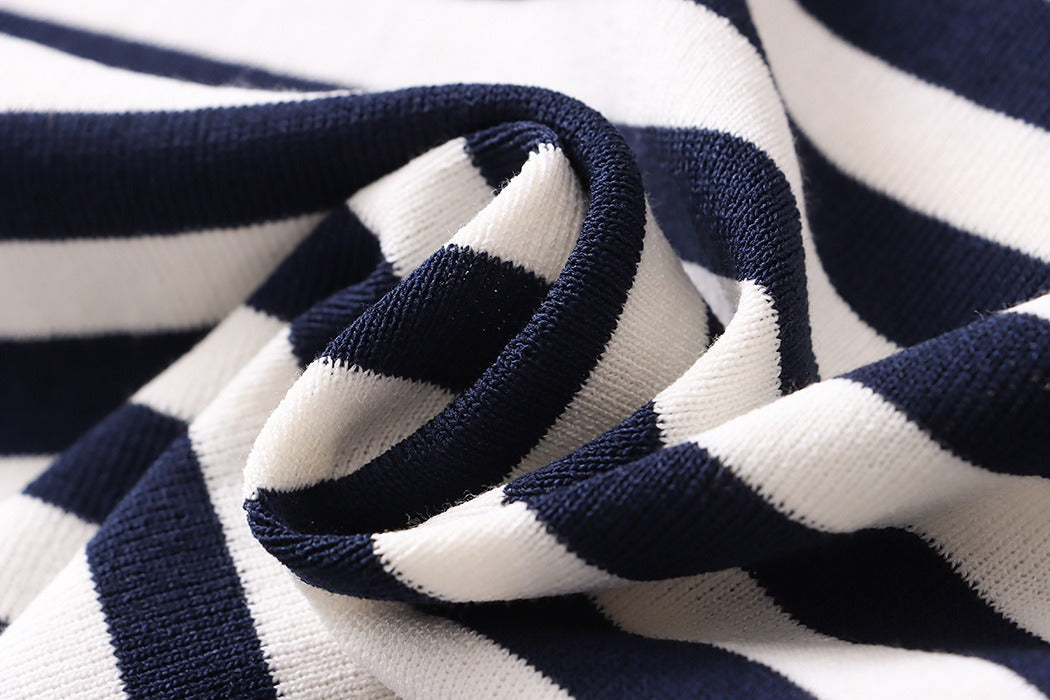 French Layered Striped Small Fly Sleeve Crew Neck Knitted Sweater T-Shirt