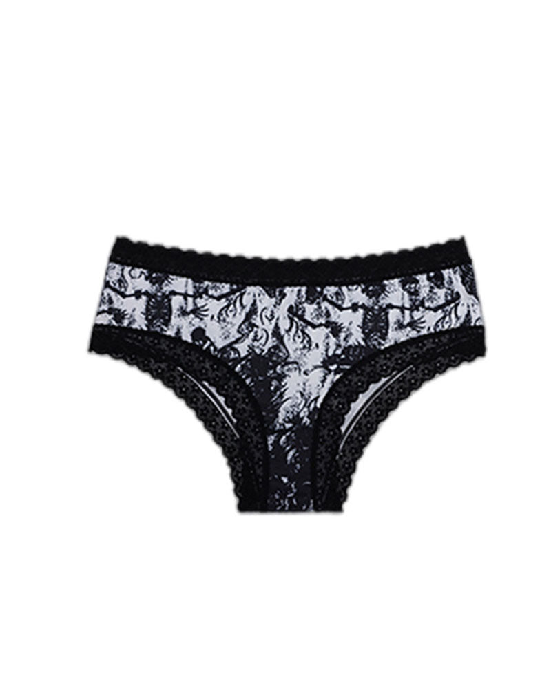Rose Print Lace Trim High-Stretch Comfort Mid-Rise Women's Panties