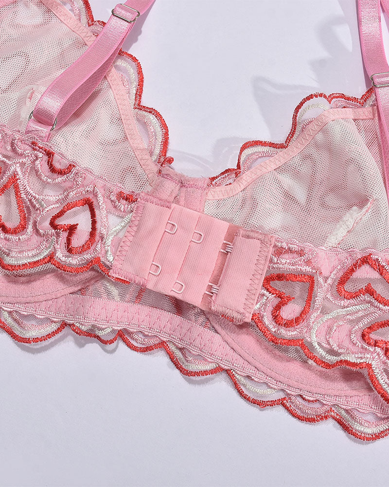 Open Cup Lingerie Set â€?Embroidery Temptation 4-Piece Set