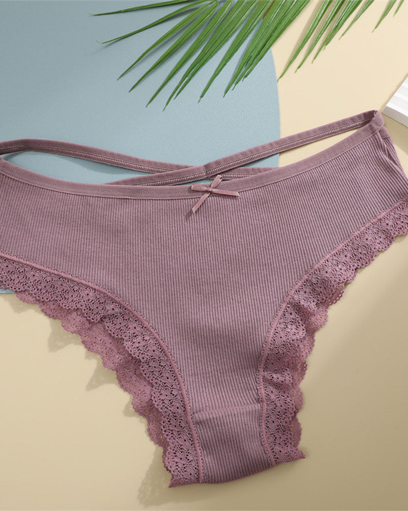 Women's Underwear Threaded Cotton Underwear Cute Bow Low Waist Bikini Lace Panties For Women