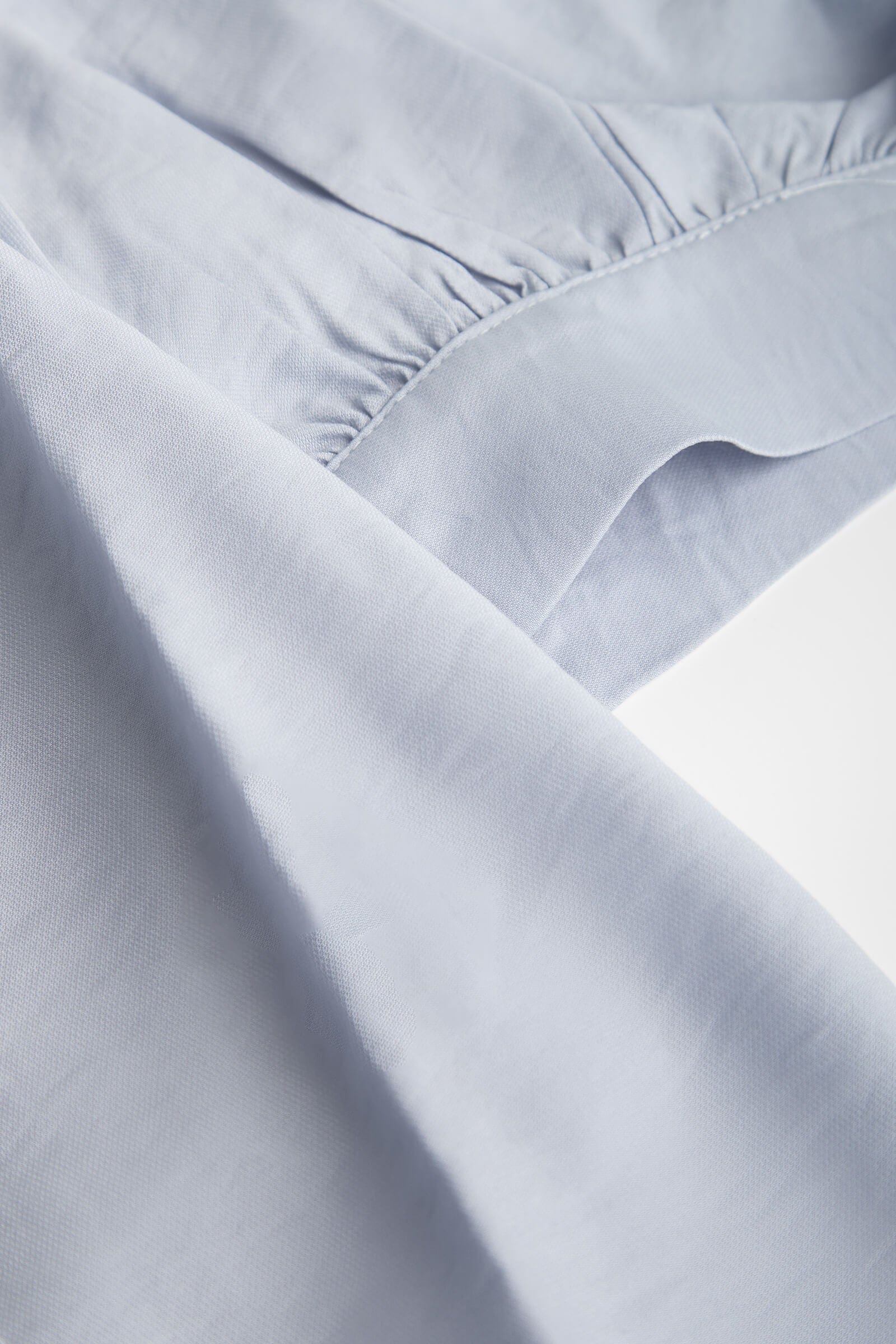 Light Steel Blue Tie Detail Puff Sleeve Blouse