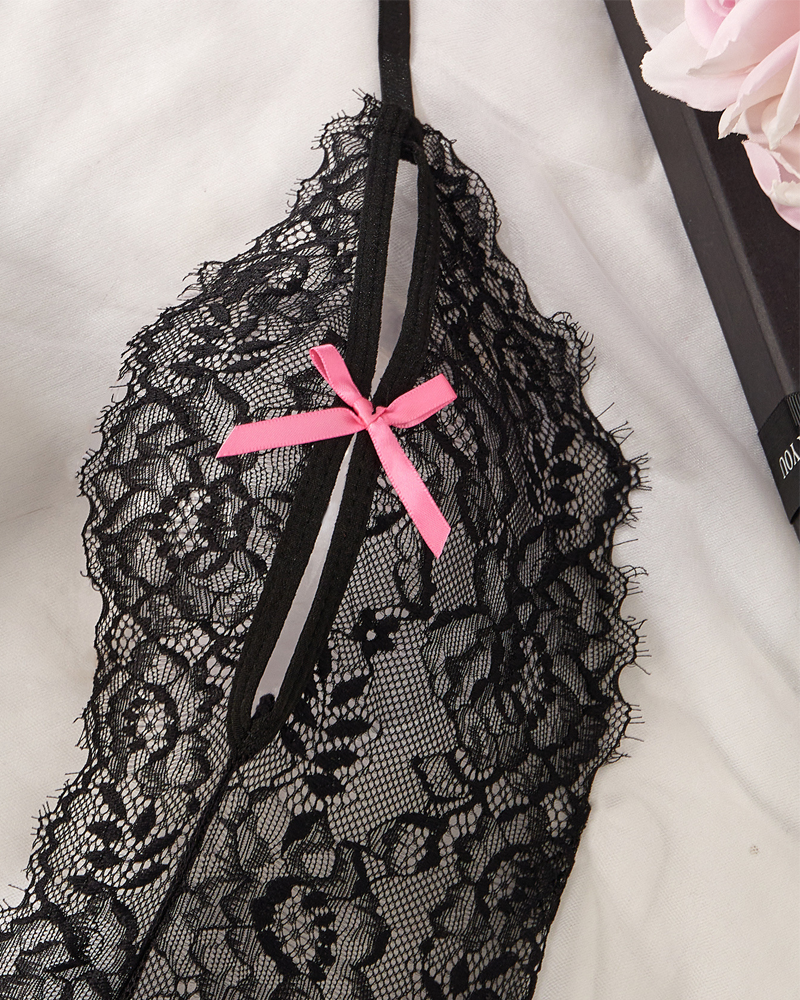 Lace Sheer Halter Teddy Bodysuit