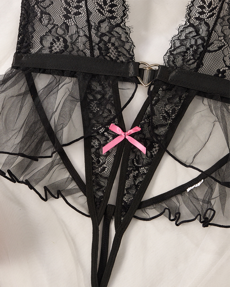 Lace Sheer Halter Teddy Bodysuit