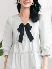 V-Neck Mini Dress With Bow