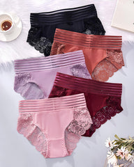 Women's High Waist Tummy Control Seamless Flower Lace Breathable Panties
