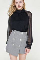 Black Polka Dot Mesh High Neck Blouse