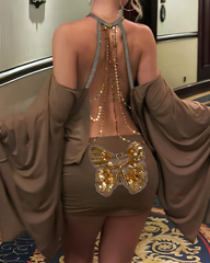 Halter Off-Shoulder Backless Bodycon Batwing Sleeve Dress