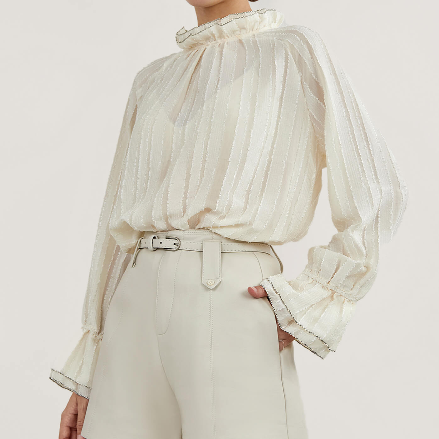 Dreamiest Love Ivory Long Sleeve Lace-Trimmed Blouse