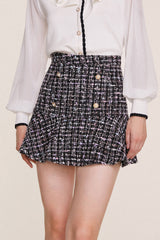Black Flounce Hem Tweed Mini Skirt
