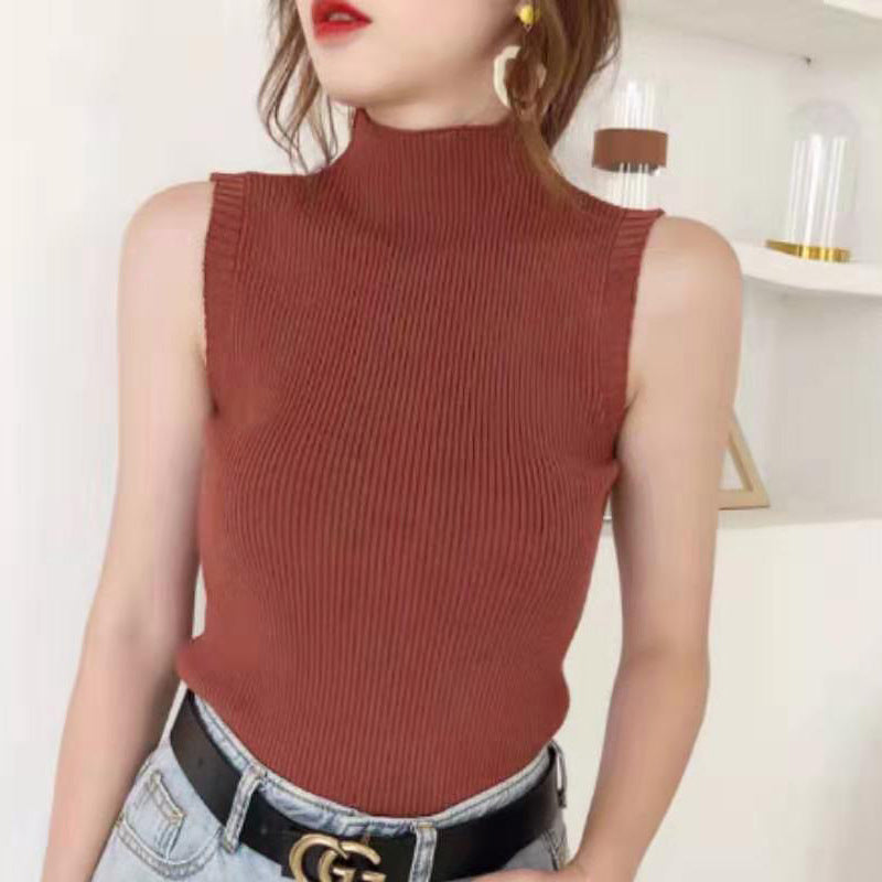 Taryn White High Collar Sleeveless Tank Top