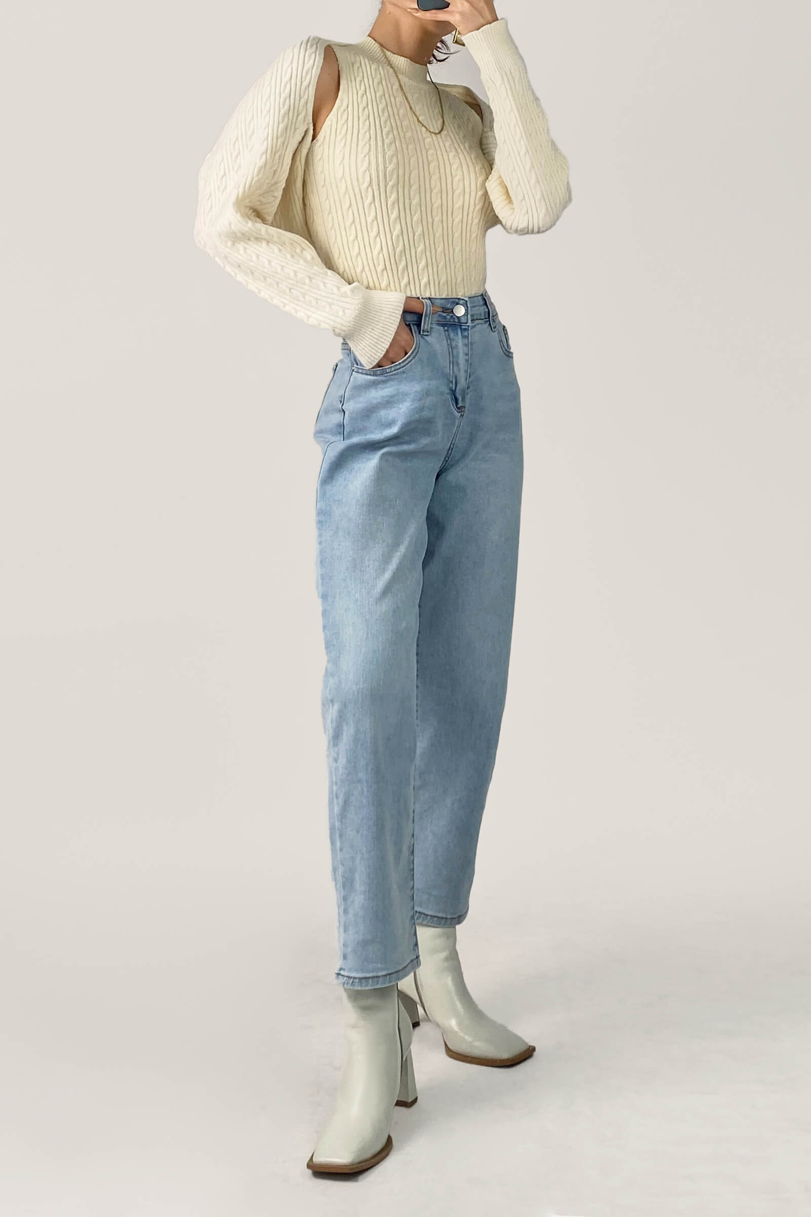 Ivory Cable Knit Shrug Cardigan & Vest Two-Piece Set