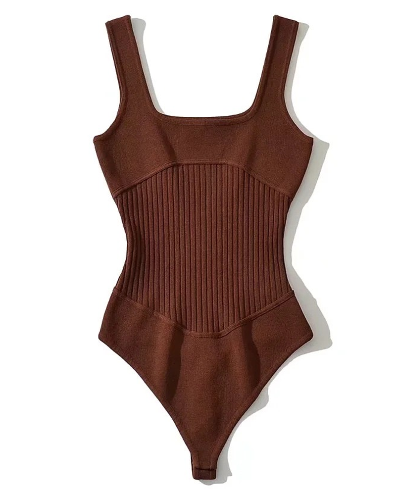 Knit Stretch Slim V Neck Vest Tights Sleeveless Backless Tights