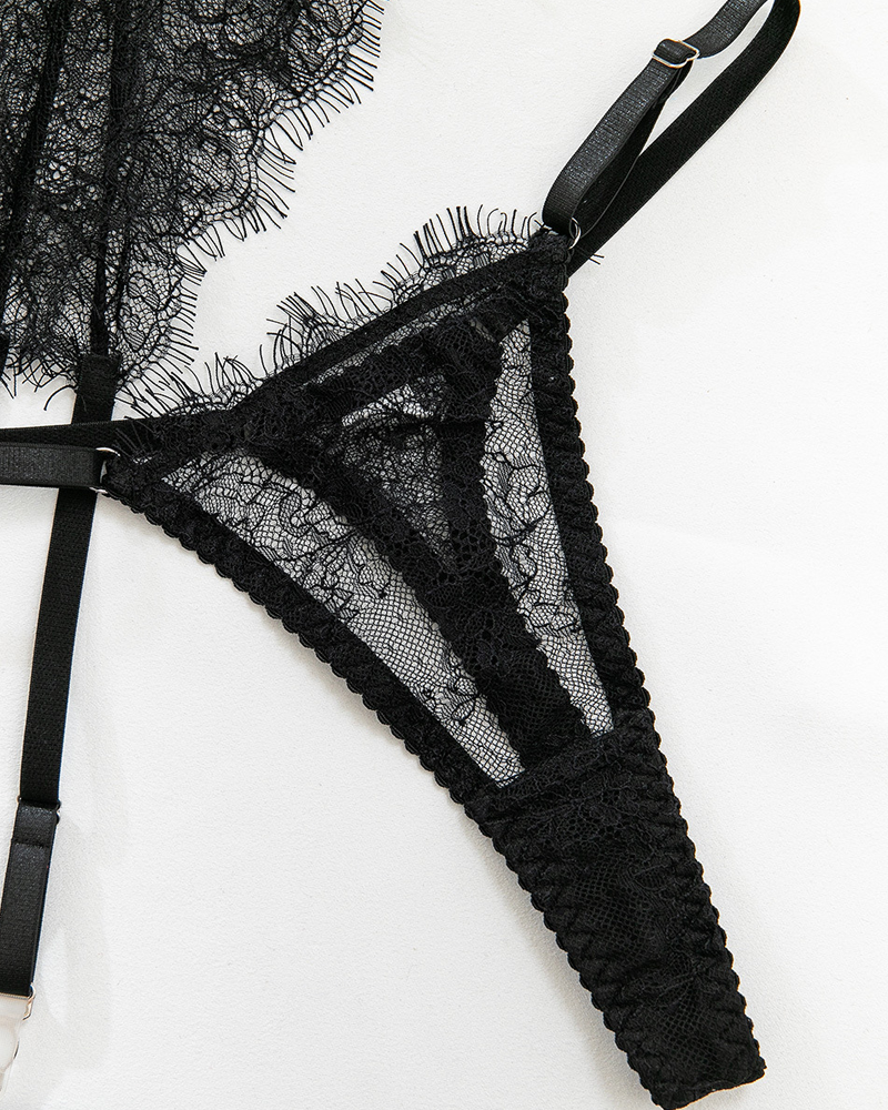 Eyelash Lace Cutout Lingerie Set