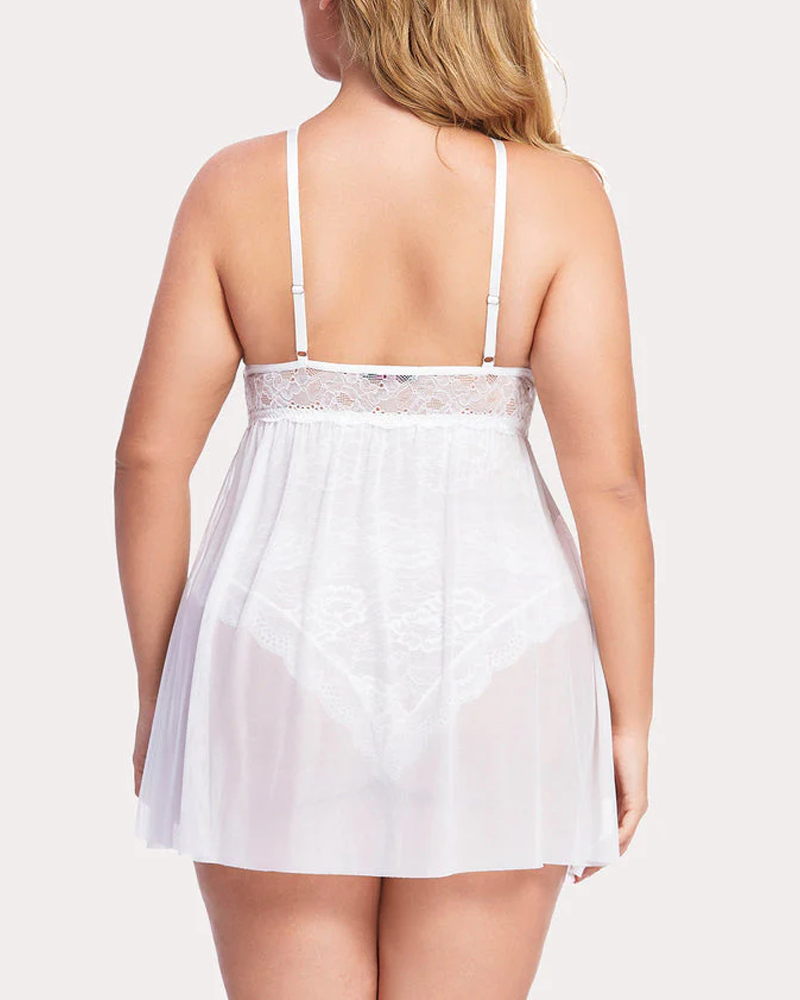 Plus Size Lace Teddy with Crisscross Front Straps