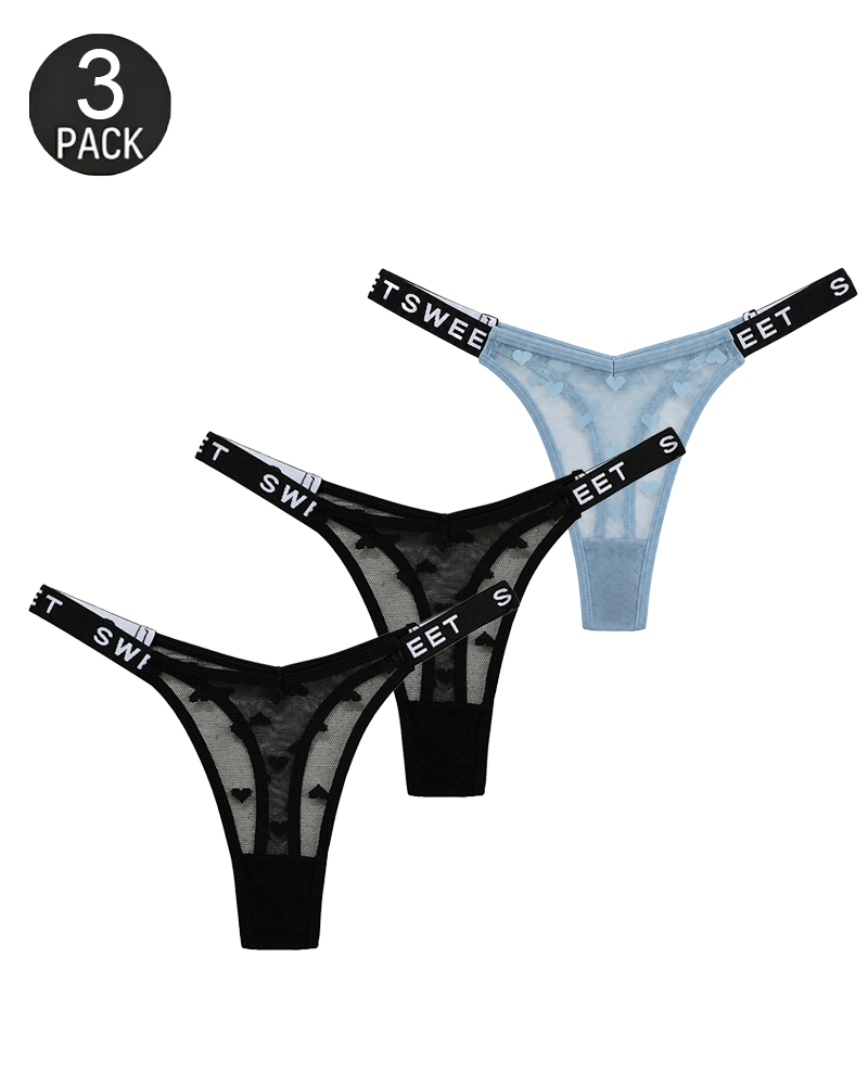 Heart Lace Thong Panties 3-Pack