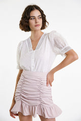 White Crochet Lace Trim V-Neck Button-Up Blouse