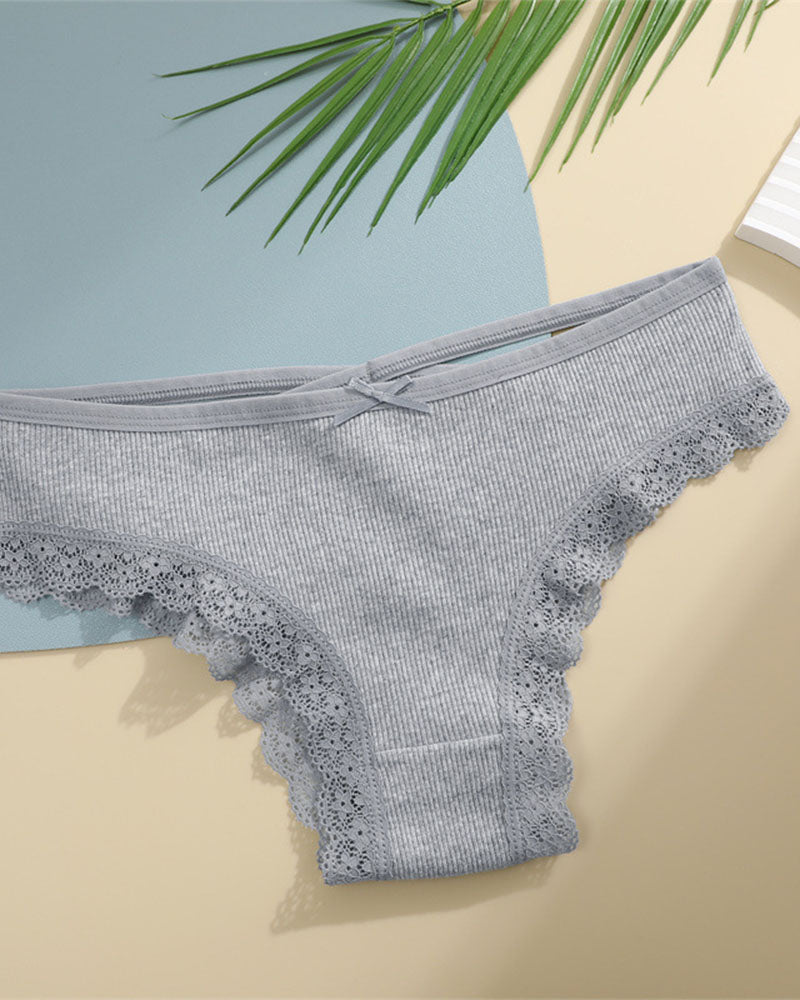 Women's Underwear Threaded Cotton Underwear Cute Bow Low Waist Bikini Lace Panties For Women